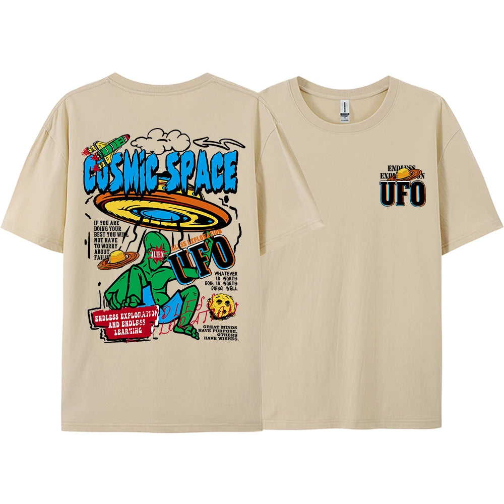 Cosmic Space Ufo Aliens Funny Graphic Printed Fashion Street T-Shirt
