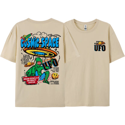 Cosmic Space Ufo Aliens Funny Graphic Printed Fashion Street T-Shirt
