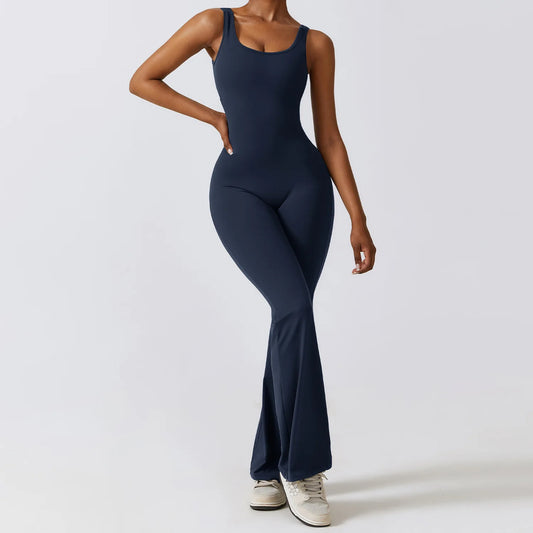 Women's Stretch Gym Jumpsuit Push Up Yoga Bodysuit Sportswear Set