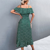 WAYOFLOVE Ladies Sexy Straps Dress Women Green Casual Beach Dresses Female Floral Print Dress - xinnzy