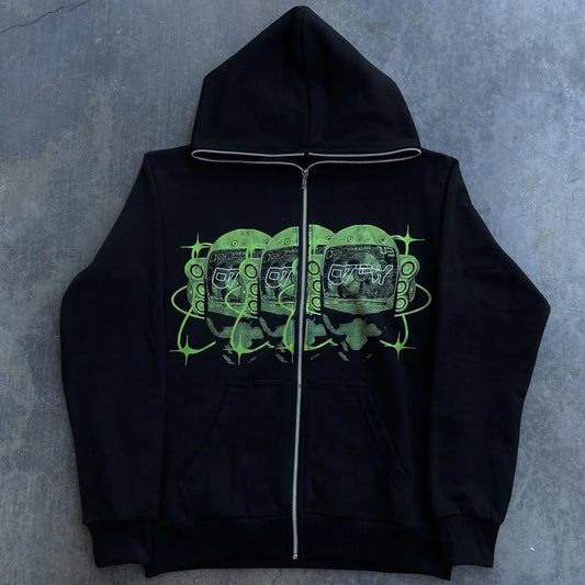 Women Hoodies Printed Pattern Streetwear Oversized  Punk Vintage Loose Casual