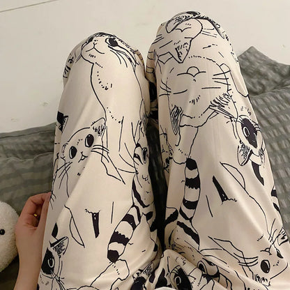 Pajama Pants Woman Cartoon Moe Cat Big Battle Pajama Trousers