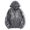 Y2K Gothic Butterfly Zip Hoodie Women Oversize Harajuku Streetwear