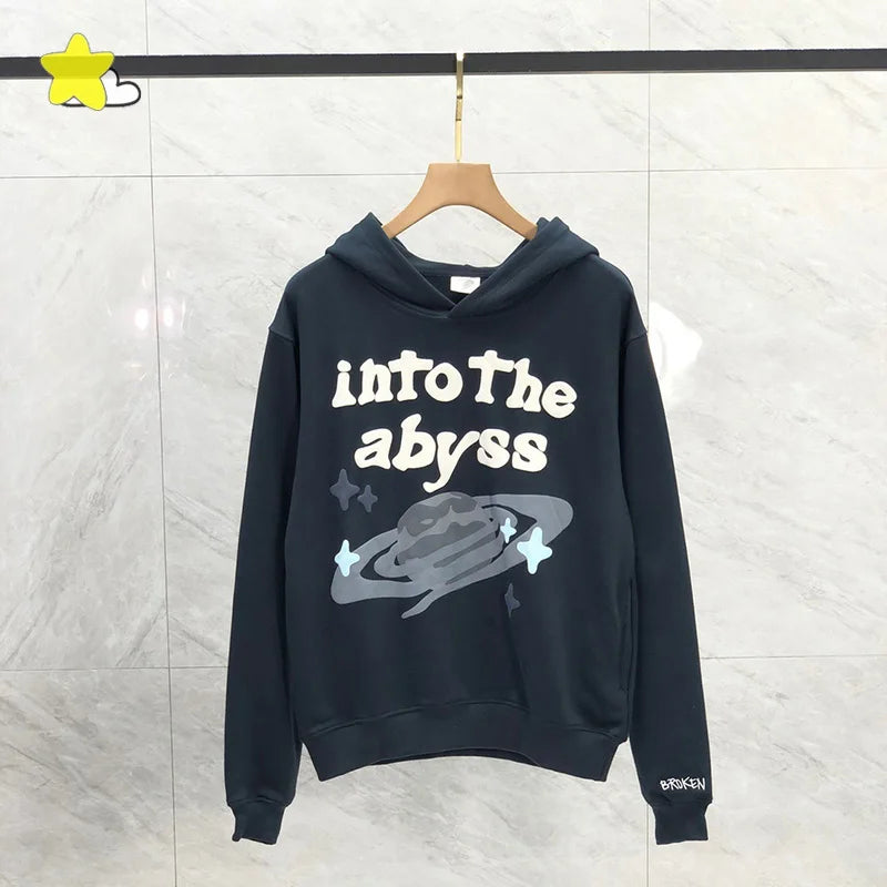 Casual Fashion Foam Print Hoodie Men High-Quality Cotton Hooded Pullover