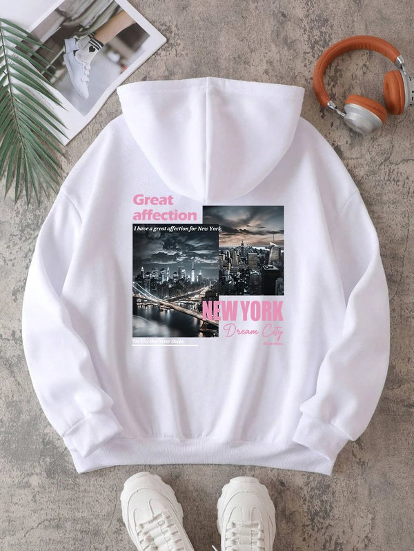 New York Hoodie Women Fashion Oversize Streetwear Top
