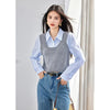 Womens Striped Knit Polo Shirt Two Piece Set Elegant Office Autumn