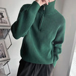 Green Knitted Zippered Sweaters For Men Casual And Stylish