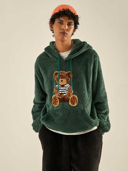 Hoodies Pullover Fluffy Cartoon Teddy Bear Pattern Fashion Hoodies Men Casual