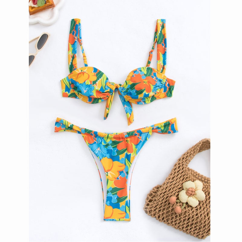 Bikinis mit Bügel, sexy String-Tanga-Badeanzug, Damen-Bademode, Blumenmuster