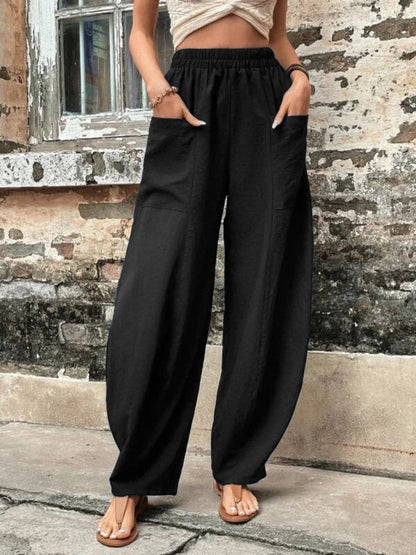 High Waisted Women's Harem Pants with Pockets Casual Beach Baggy Trousers