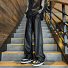 Men Windproof Leather Pants Baggy Wide Leg Trousers
