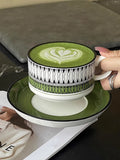 Green Medieval Coffee Cup and Plate Set Vintage Ceramic Tea Cup and Plate