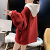 Womens Christmas Fleece Hoodie Big Pocket Patchwork Pullover Warm