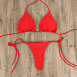 Bikini-Set für Damen, Badeanzug, sexy, schlichter transparenter Riemen, Biquini-Set, lässig, dünn, schlank