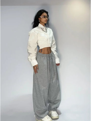 Kpop Gray Baggy Jogging Sweatpants for Women