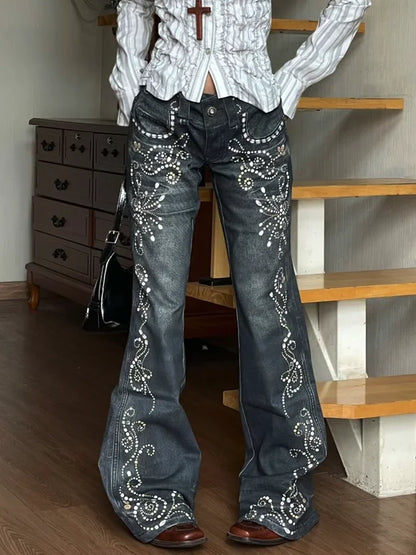 Women's Y2K Pearl High Waist Flared Jeans