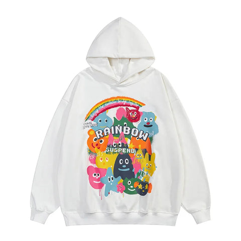 Women Cartoon Graphic Hoodie Loose Streetwear Rainbow