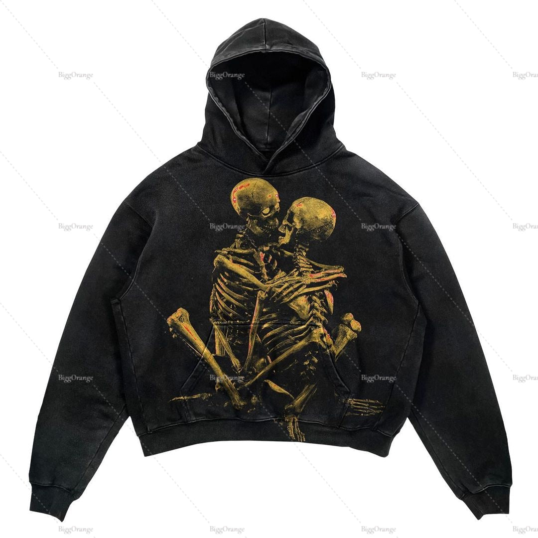 Hip Hop Skull Fire Print Y2k Hoodie Oversized Streetwear for Women