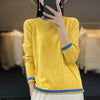 Womens Cotton Linen Sweater Color Block Crew Neck Lightweight Spring