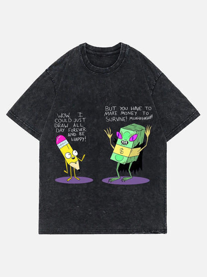 Funny Print Water-Wash T-Shirt Men’s Summer Fashion Must-Have