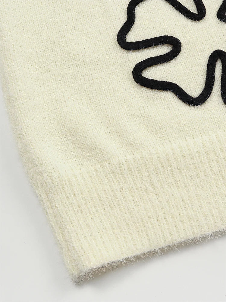 Women's Flower Print Color Block round Neck Casual Sweater Long Sleeve