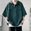Hooded Tshirt Men Drawstring Short Sleeve Korean Streetwear