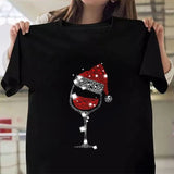 Christmas Red Wine Glass Print Cozy T Shirt