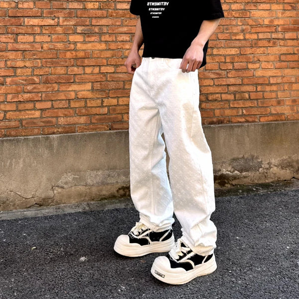 Men's Retro Washed Denim Jeans Hip-Hop Streetwear Loose Fit Pants