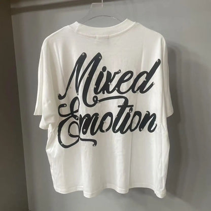 Summer Letter Mixed Emoticon Short Sleeve Tshirts for Men Streetwear Crew Neck