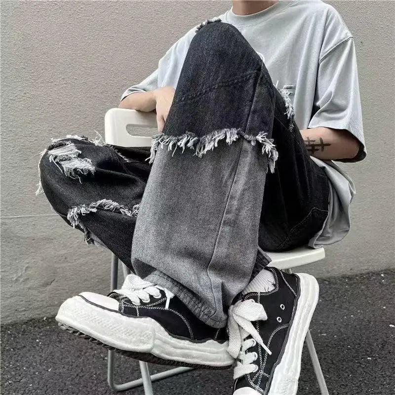 High Street Fashion Men Jeans with Ribbon Design
