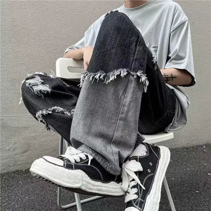 High Street Fashion Men Jeans with Ribbon Design