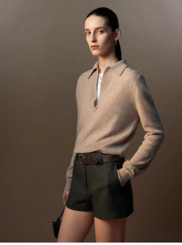 Cashmere Polo Sweater Scissors Collar Intellectual Knit