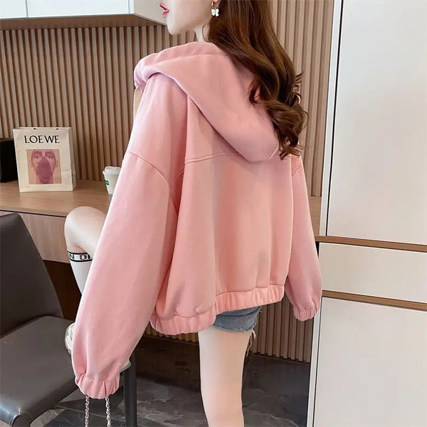 Womens Cropped Hoodie Lightweight Loose Fit Casual Jacket