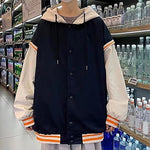 Trendy Pockets Drawstring Patchwork Color Baseball Jacket Coat