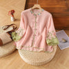 Womens Vintage Embroidered Top Cotton Linen Loose Summer Shirt