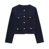 Women's Gold Button Jacket - Long Sleeve Coat Outerwear