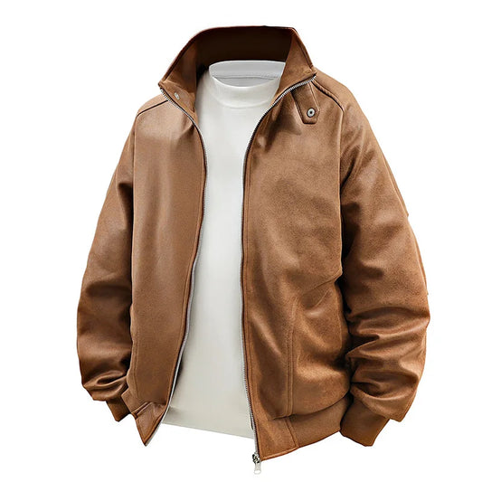 New Men’s Leather Jacket Slim Fit Zipper Style Casual Suede Coat