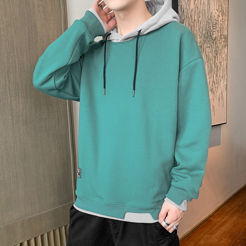 Urbanistic Streetwear Hoodie Male Solid Color Pullover