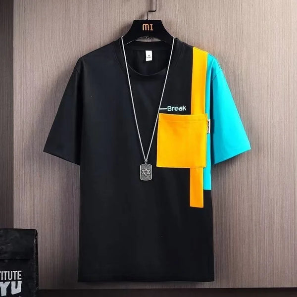Mens Oversized T Shirt Cooling Fabric Colorblock Summer Breathable