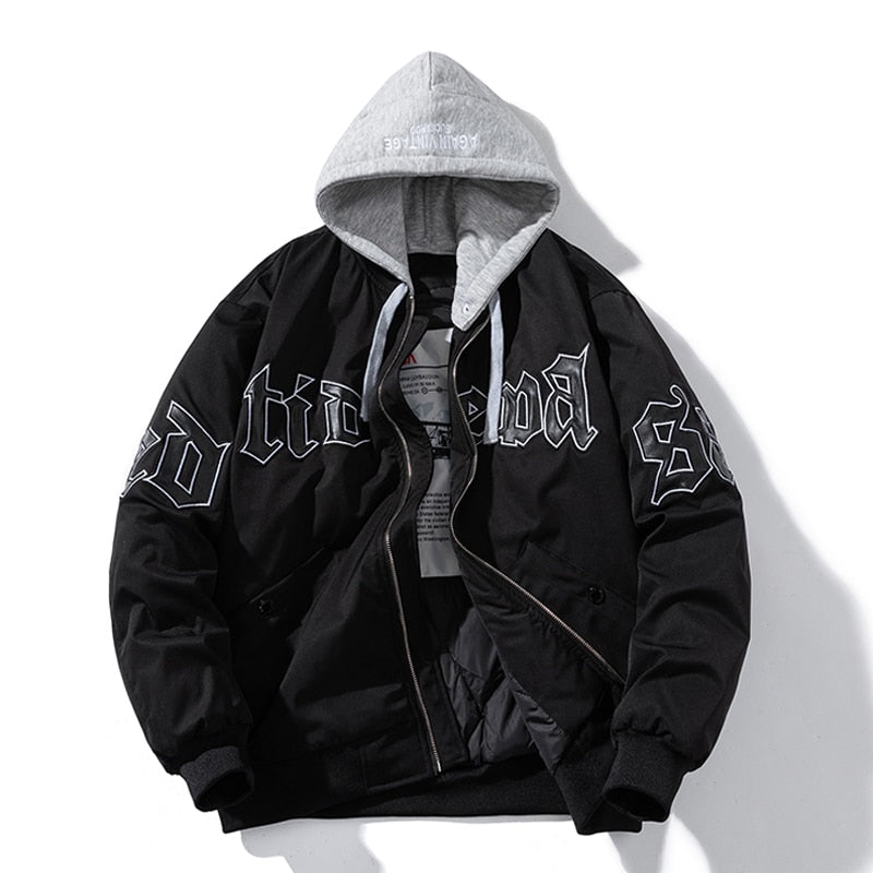 Men Letter Baseball Jacket Winter Vintage Hooded