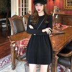 Elegant Korean Knitted Mini Dress Warm Long Sleeve Sweater