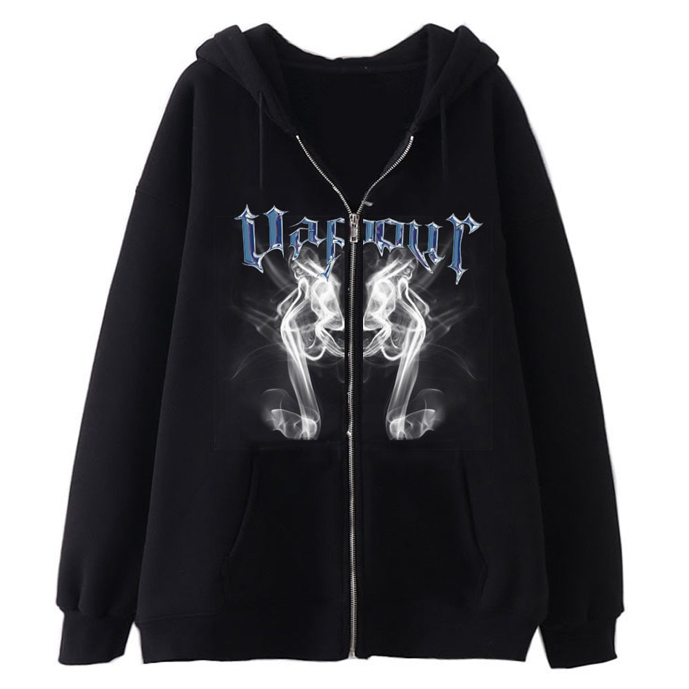 Jackets Women Y2K Zip Up Skeleton Hoodie Streetwear