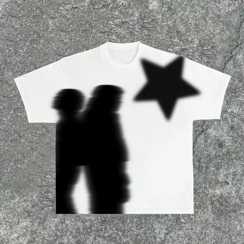 Y2K Vintage Hip Hop Star Print Graphic Women T-Shirt Short Sleeves Streetwear
