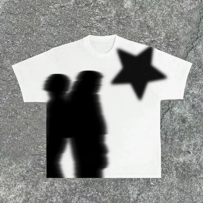 Y2K Vintage Hip Hop Star Print Graphic Women T-Shirt Short Sleeves Streetwear