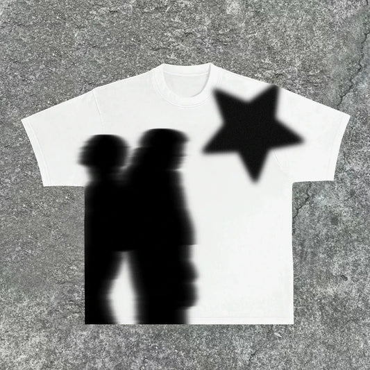 Y2K Vintage Hip Hop Star Print Graphic Women T-Shirt Short Sleeves Streetwear