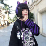 Fake Two Piece Striped Patchwork Hoodies Clothes for Teens Y2K Anime Harajuku