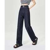 Women Jeans  High Waist Straight Loose Double-breasted Denim Pant Casual
