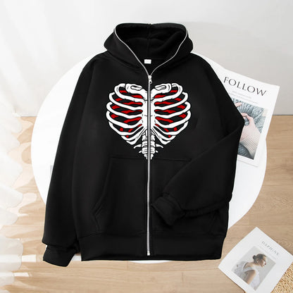 Men's Print Zip Hoodie Fleece Streetwear Autumn Winter
