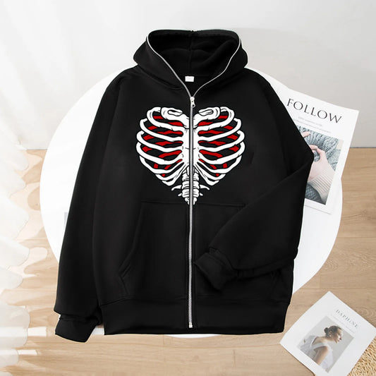 Men's Print Zip Hoodie Fleece Streetwear Autumn Winter