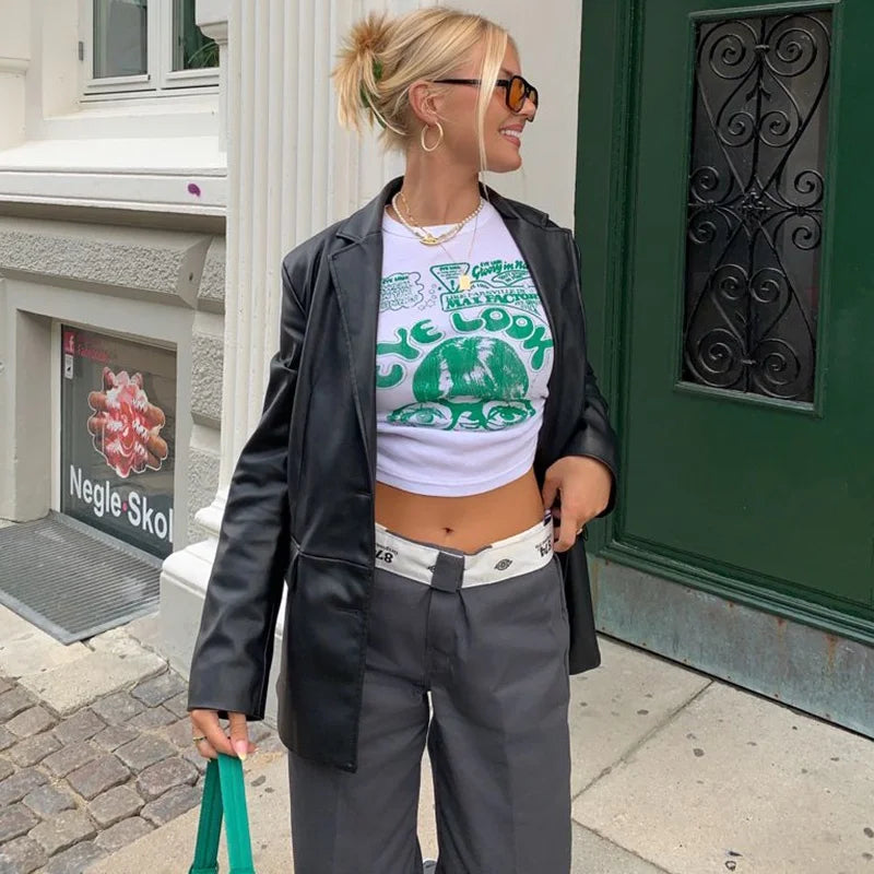 Y2K Sexy Slim Short Sleeve Round Neck Crop Top